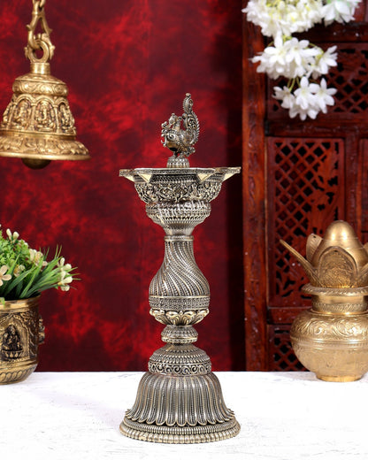 Brass Superfine Annam Pakshi Oil Lamp | Intricate Carvings 12 inch - Budhshiv.com