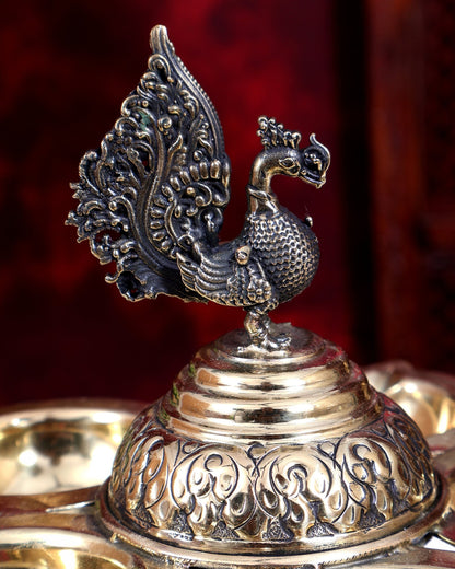 Brass Superfine Annam Pakshi Panchdeep Diya | Five Lamp Oil Lamp 7.5 inch - Budhshiv.com