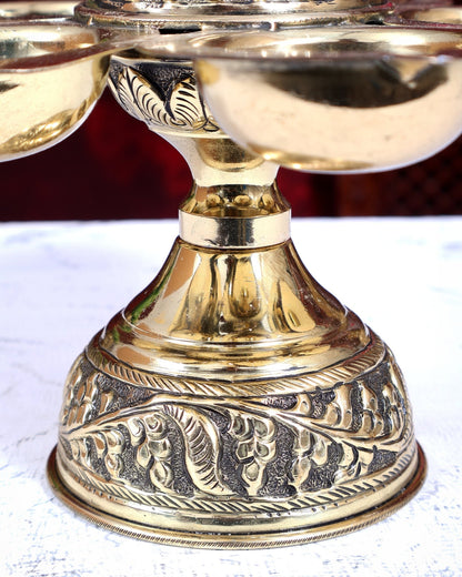 Brass Superfine Annam Pakshi Panchdeep Diya | Five Lamp Oil Lamp 7.5 inch - Budhshiv.com
