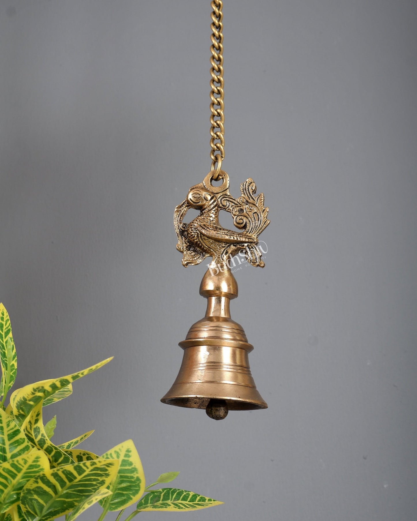 Brass Superfine Annam Pakshi Peacock Hanging Bell with Chain – Carved Temple Décor 6 Inch - Budhshiv.com