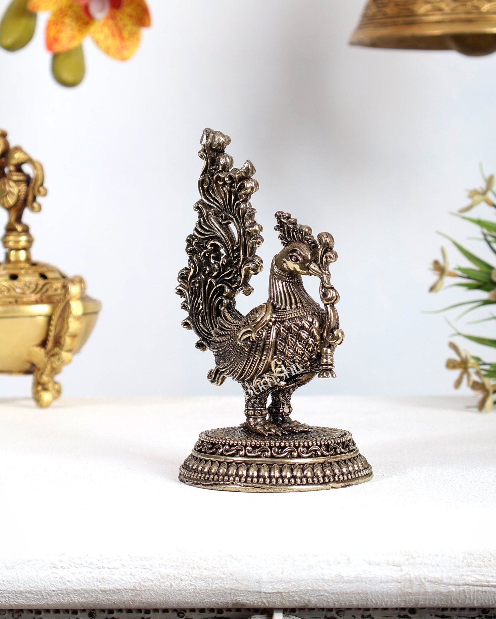 Brass Superfine Annam Pakshi Peacock Showpiece – Auspicious Vastu Sculpture (5.5 Inches) - Budhshiv.com