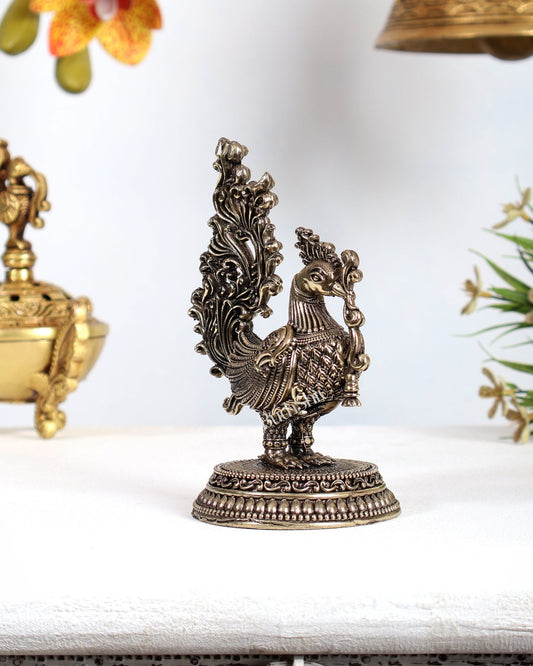 Brass Superfine Annam Pakshi Peacock Showpiece – Auspicious Vastu Sculpture (5.5 Inches) - Budhshiv.com
