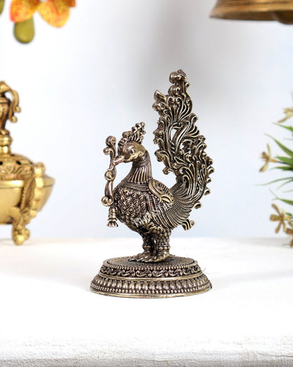 Brass Superfine Annam Pakshi Peacock Showpiece – Auspicious Vastu Sculpture (5.5 Inches) - Budhshiv.com