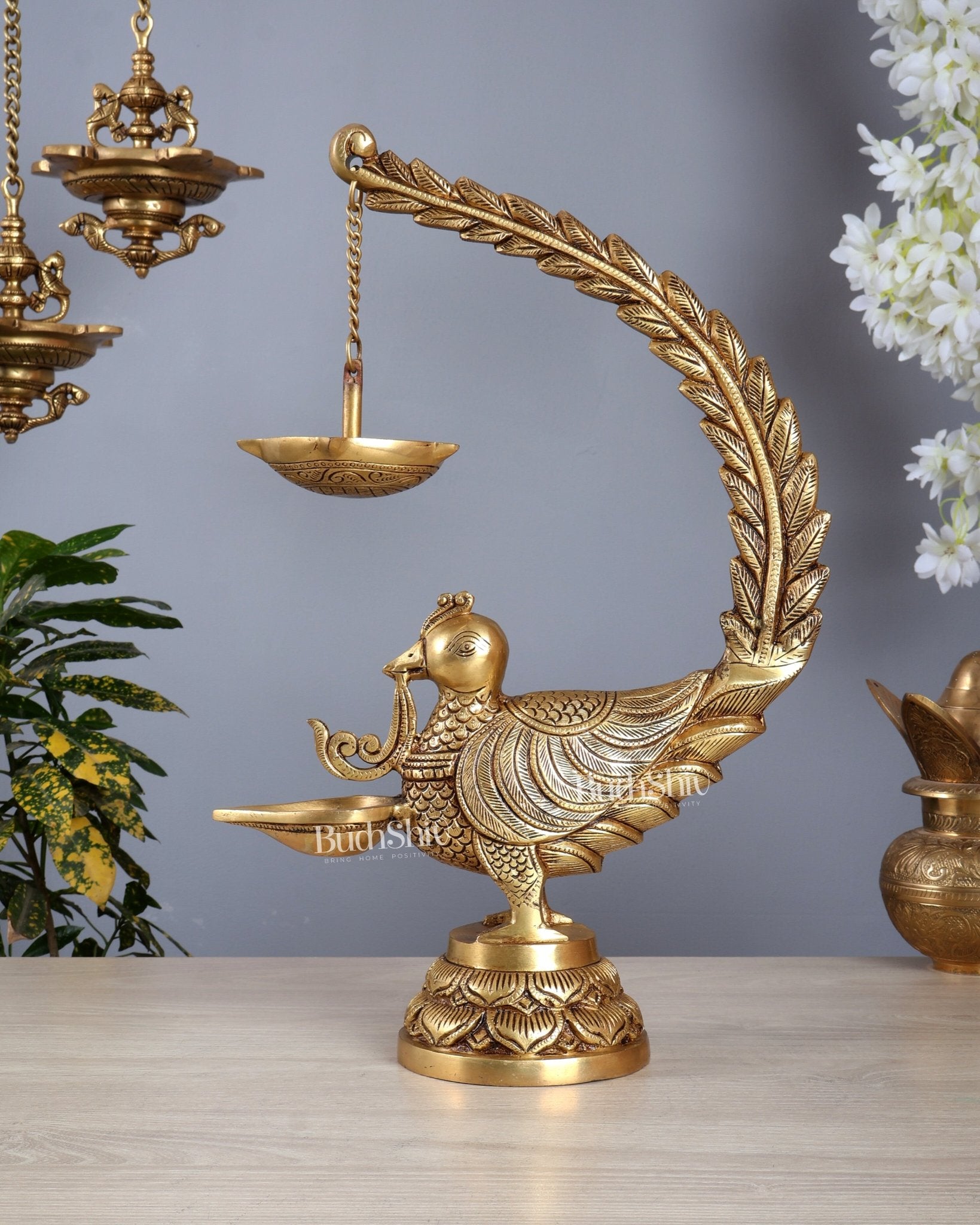 Brass Superfine Annam Pakshi Unique Oil Lamp Diya – 16 Inch Traditional Deepam - Budhshiv.com