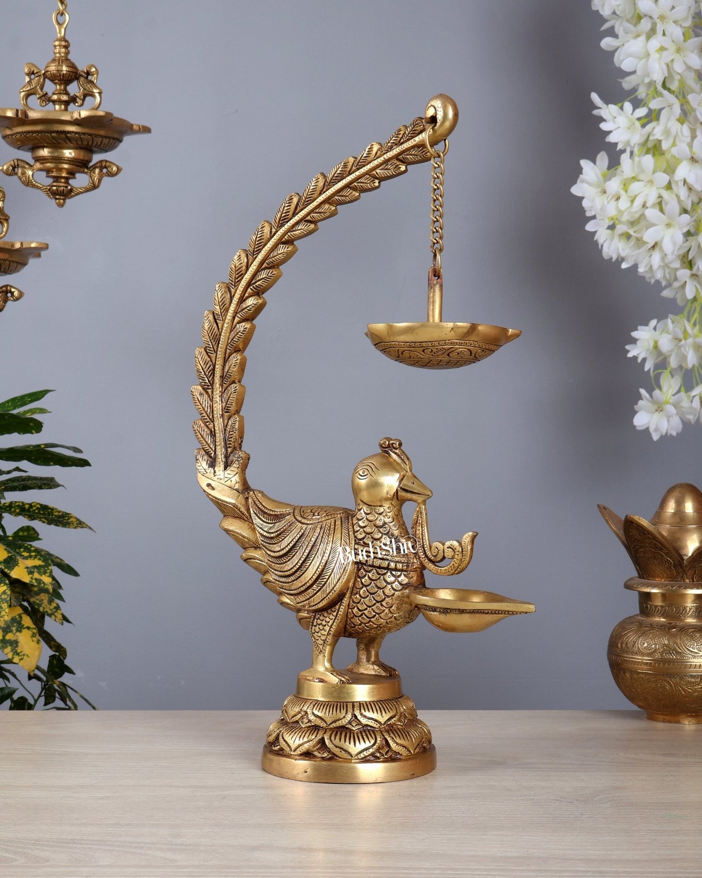 Brass Superfine Annam Pakshi Unique Oil Lamp Diya – 16 Inch Traditional Deepam - Budhshiv.com