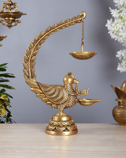Brass Superfine Annam Pakshi Unique Oil Lamp Diya – 16 Inch Traditional Deepam - Budhshiv.com