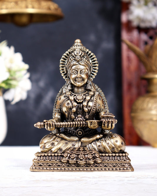 Brass Superfine Annapurna Devi Idol | Pure Brass Goddess of Nourishment 4 inch - Budhshiv.com