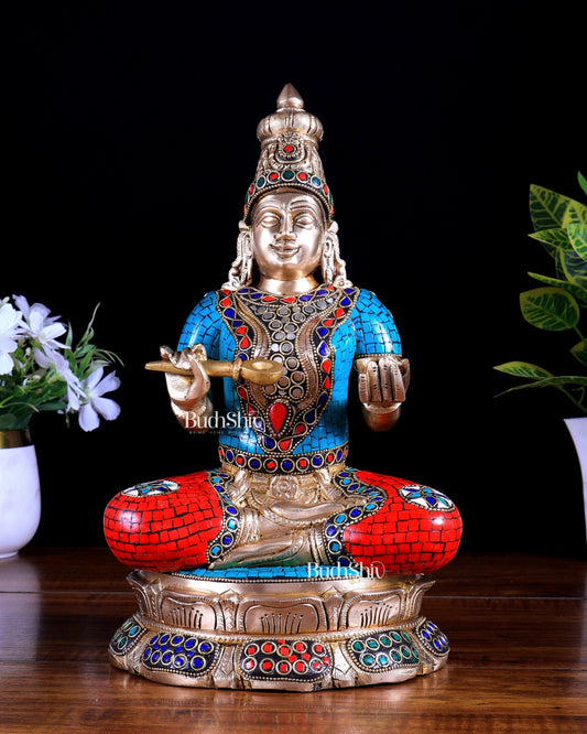 Brass Superfine Annapurna/Annapoorna Ma Idol - 11.5 Inch with stonework - Budhshiv.com