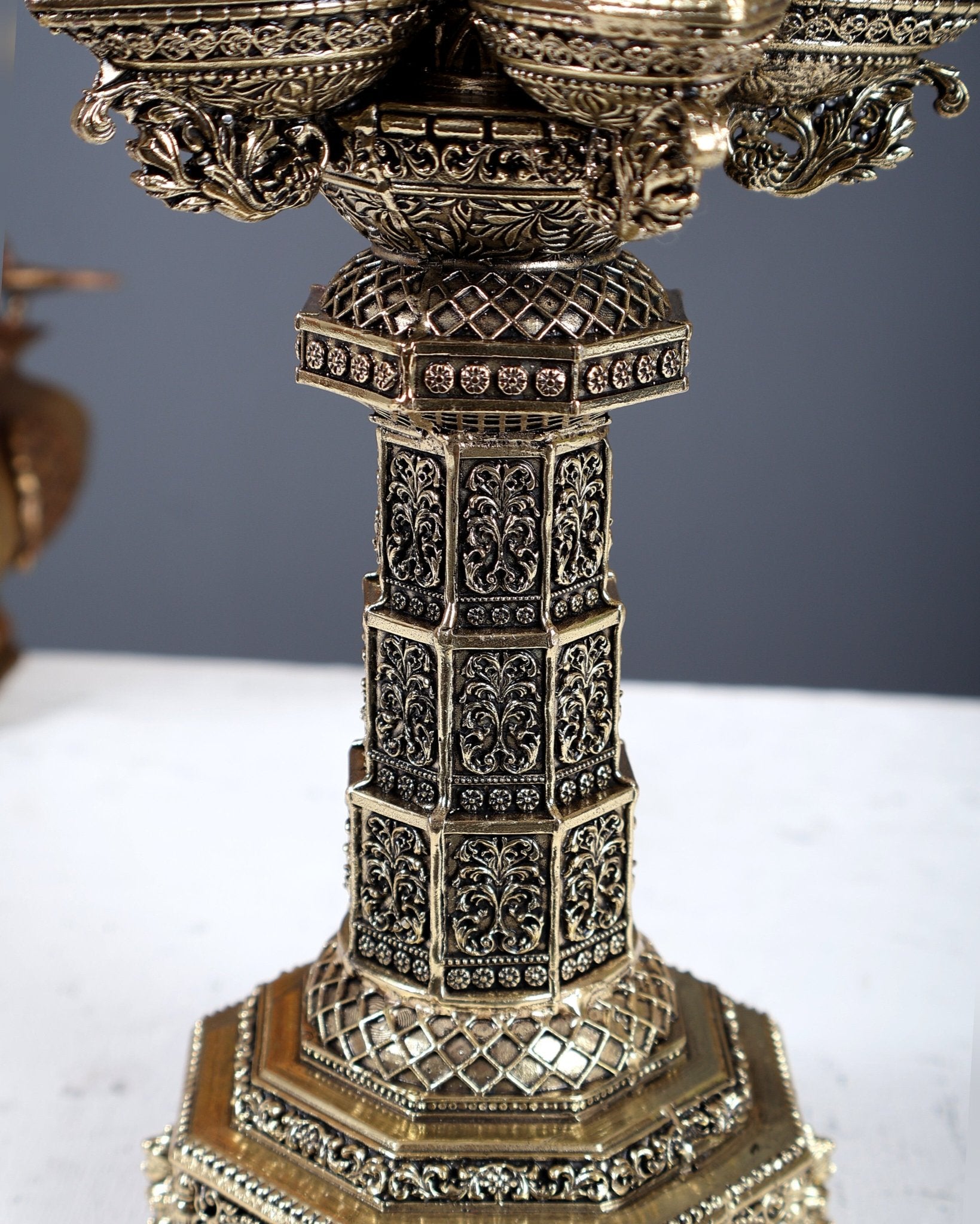 Brass Superfine Ashtalakshmi Annam Vilakku Diya Pair – Tower Style Auspicious Oil Lamps (10 Inches) - Budhshiv.com