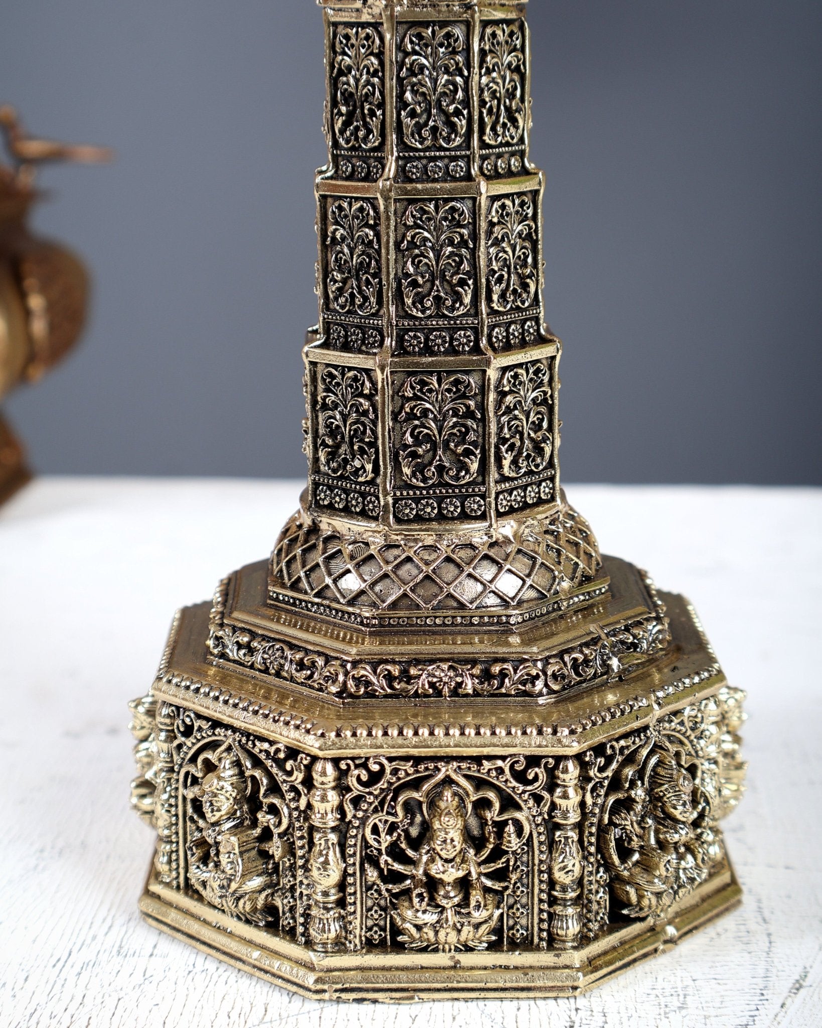 Brass Superfine Ashtalakshmi Annam Vilakku Diya Pair – Tower Style Auspicious Oil Lamps (10 Inches) - Budhshiv.com