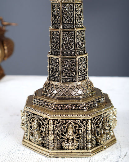 Brass Superfine Ashtalakshmi Annam Vilakku Diya Pair – Tower Style Auspicious Oil Lamps (10 Inches) - Budhshiv.com