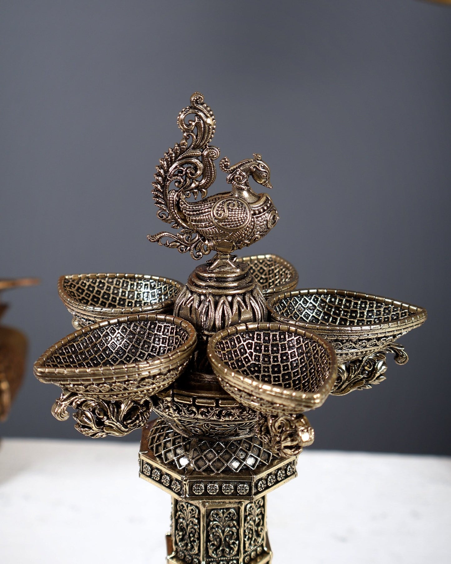 Brass Superfine Ashtalakshmi Annam Vilakku Diya Pair – Tower Style Auspicious Oil Lamps (10 Inches) - Budhshiv.com