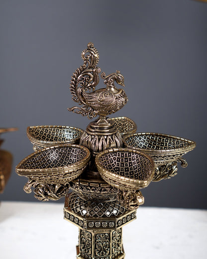 Brass Superfine Ashtalakshmi Annam Vilakku Diya Pair – Tower Style Auspicious Oil Lamps (10 Inches) - Budhshiv.com
