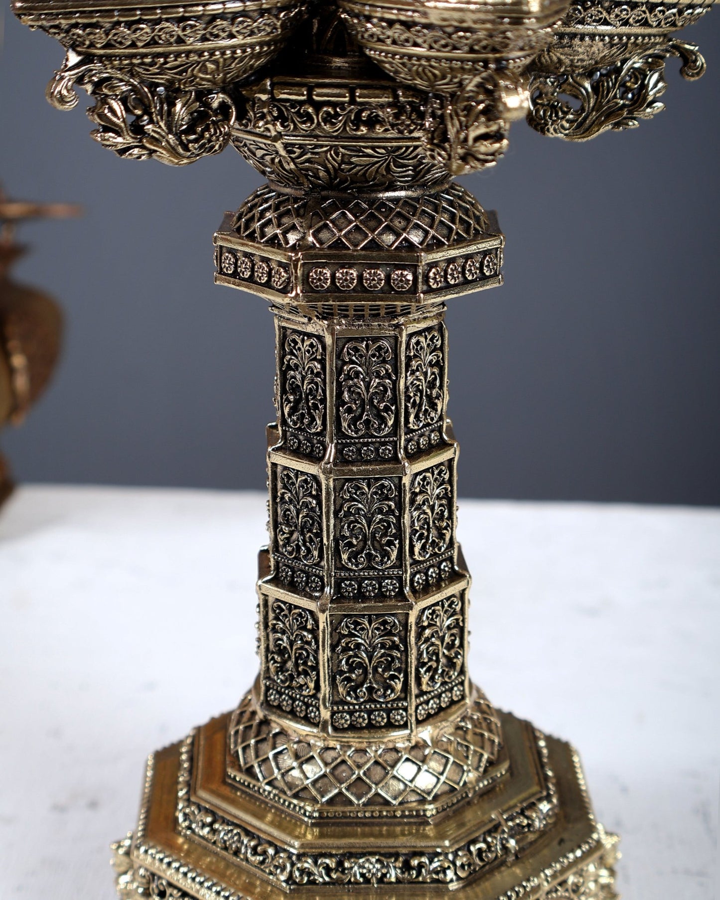 Brass Superfine Ashtalakshmi Annam Vilakku Diya – Tower Style Auspicious Oil Lamp (10 Inches) - Budhshiv.com