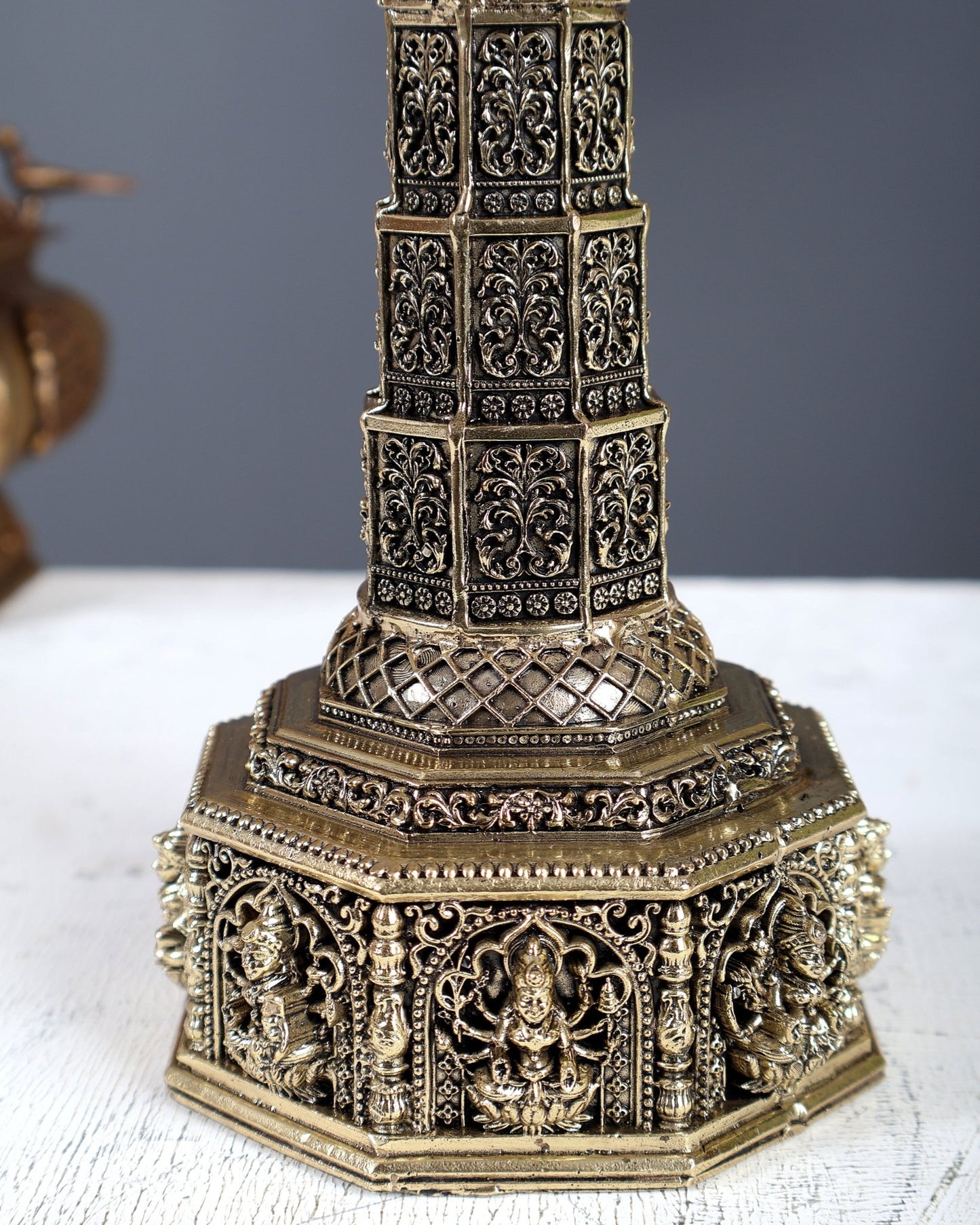 Brass Superfine Ashtalakshmi Annam Vilakku Diya – Tower Style Auspicious Oil Lamp (10 Inches) - Budhshiv.com