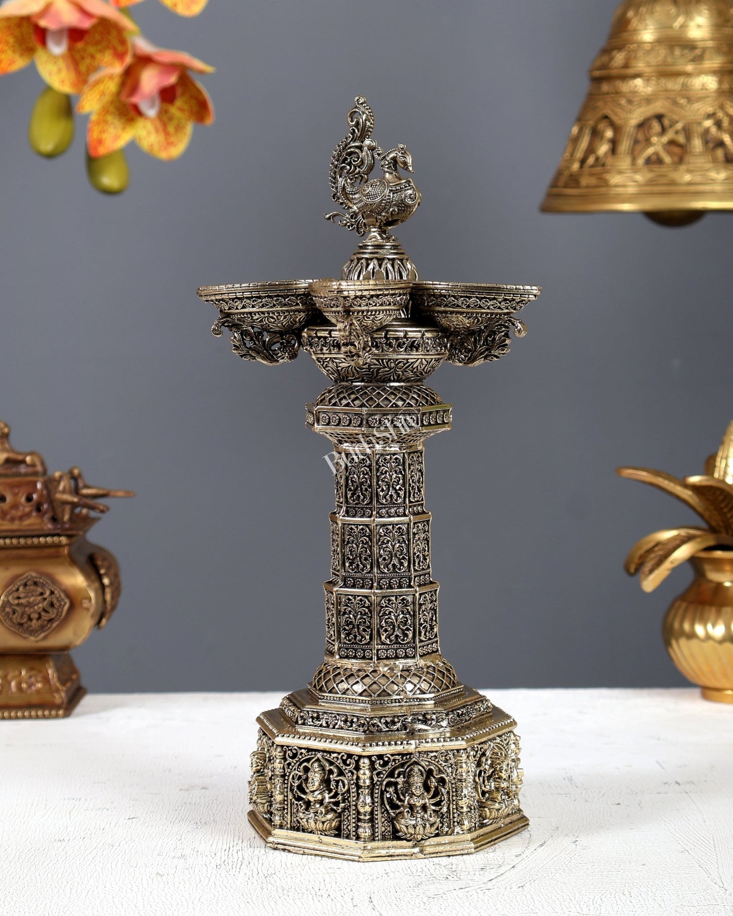 Brass Superfine Ashtalakshmi Annam Vilakku Diya – Tower Style Auspicious Oil Lamp (10 Inches) - Budhshiv.com
