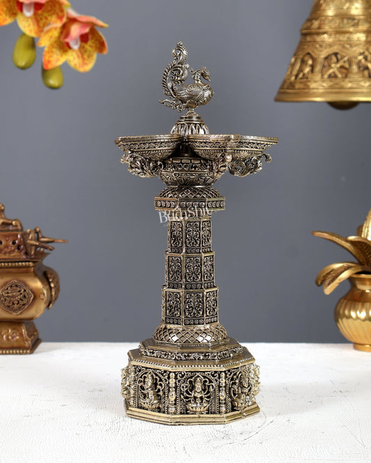 Brass Superfine Ashtalakshmi Annam Vilakku Diya – Tower Style Auspicious Oil Lamp (10 Inches) - Budhshiv.com