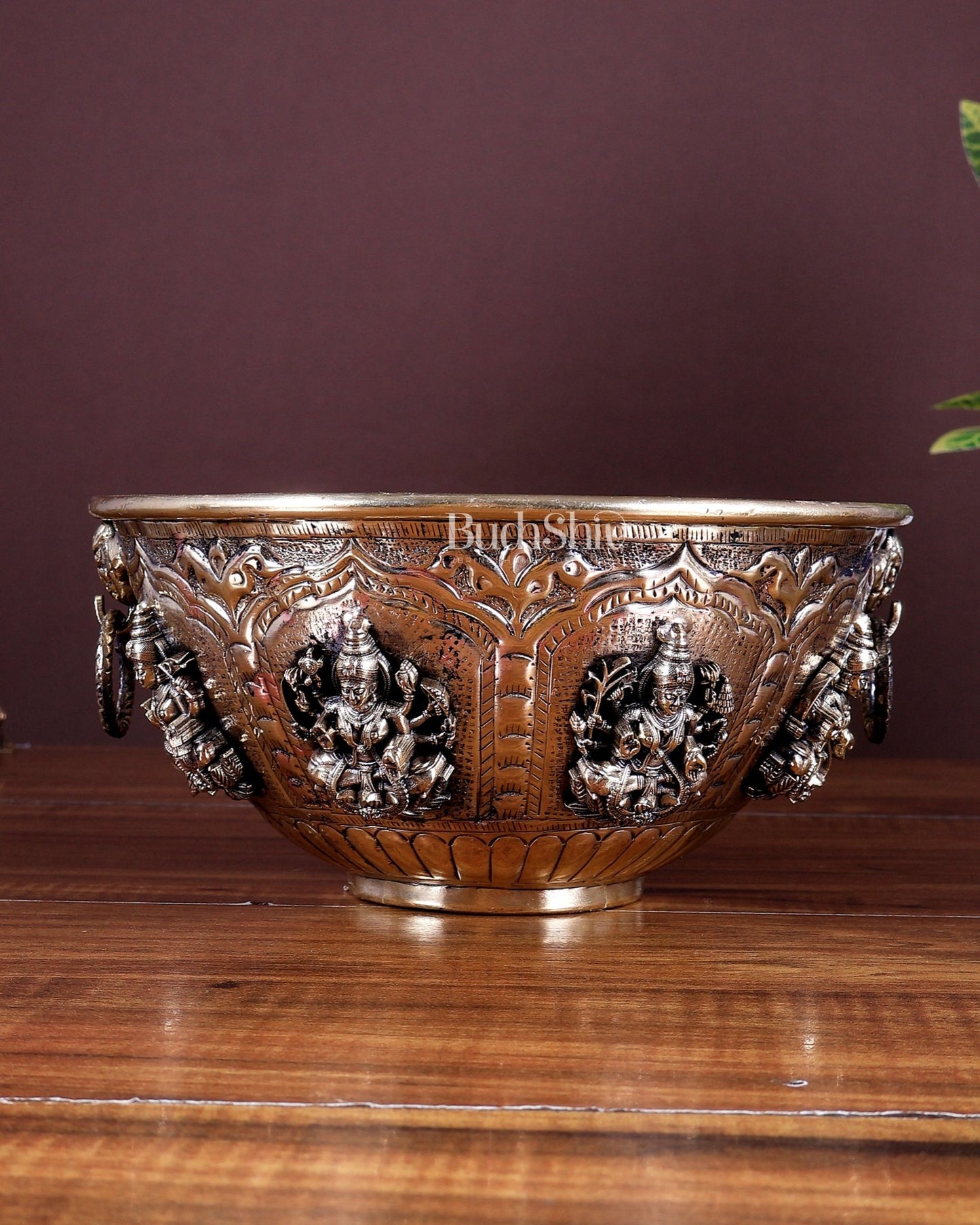 Brass Superfine Ashtalakshmi Bowl | Sacred Pooja Ritual Bowl (8 Inch) - Budhshiv.com