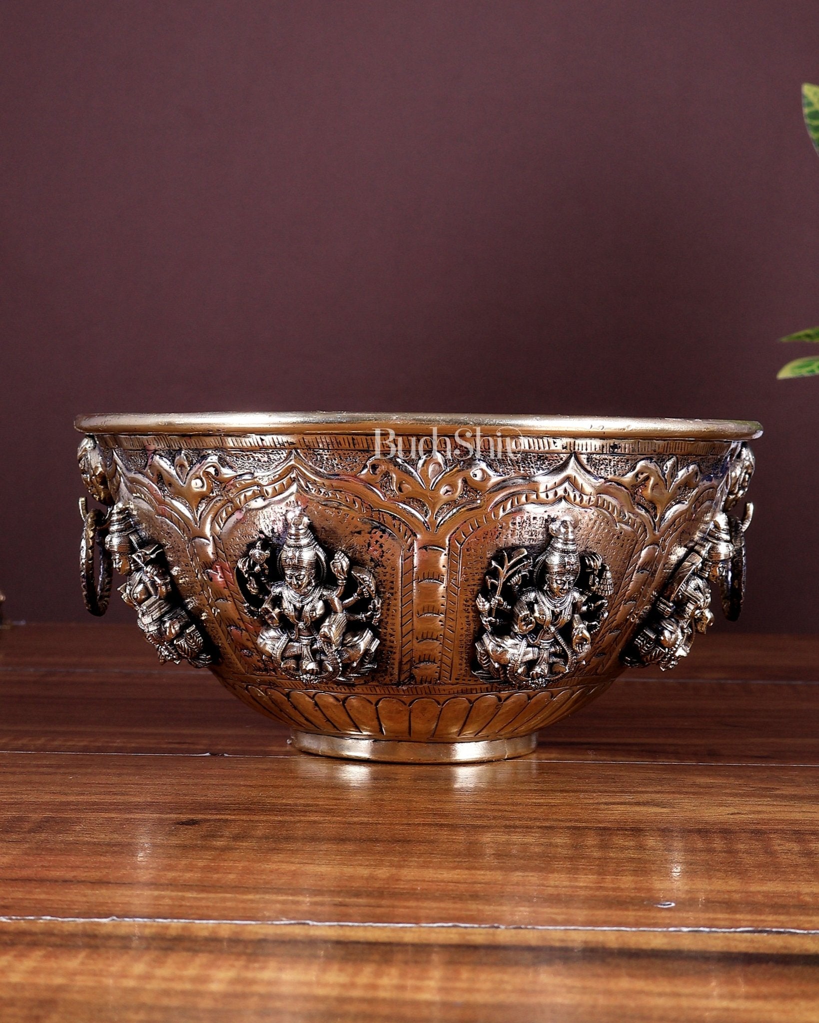 Brass Superfine Ashtalakshmi Bowl | Sacred Pooja Ritual Bowl (8 Inch) - Budhshiv.com