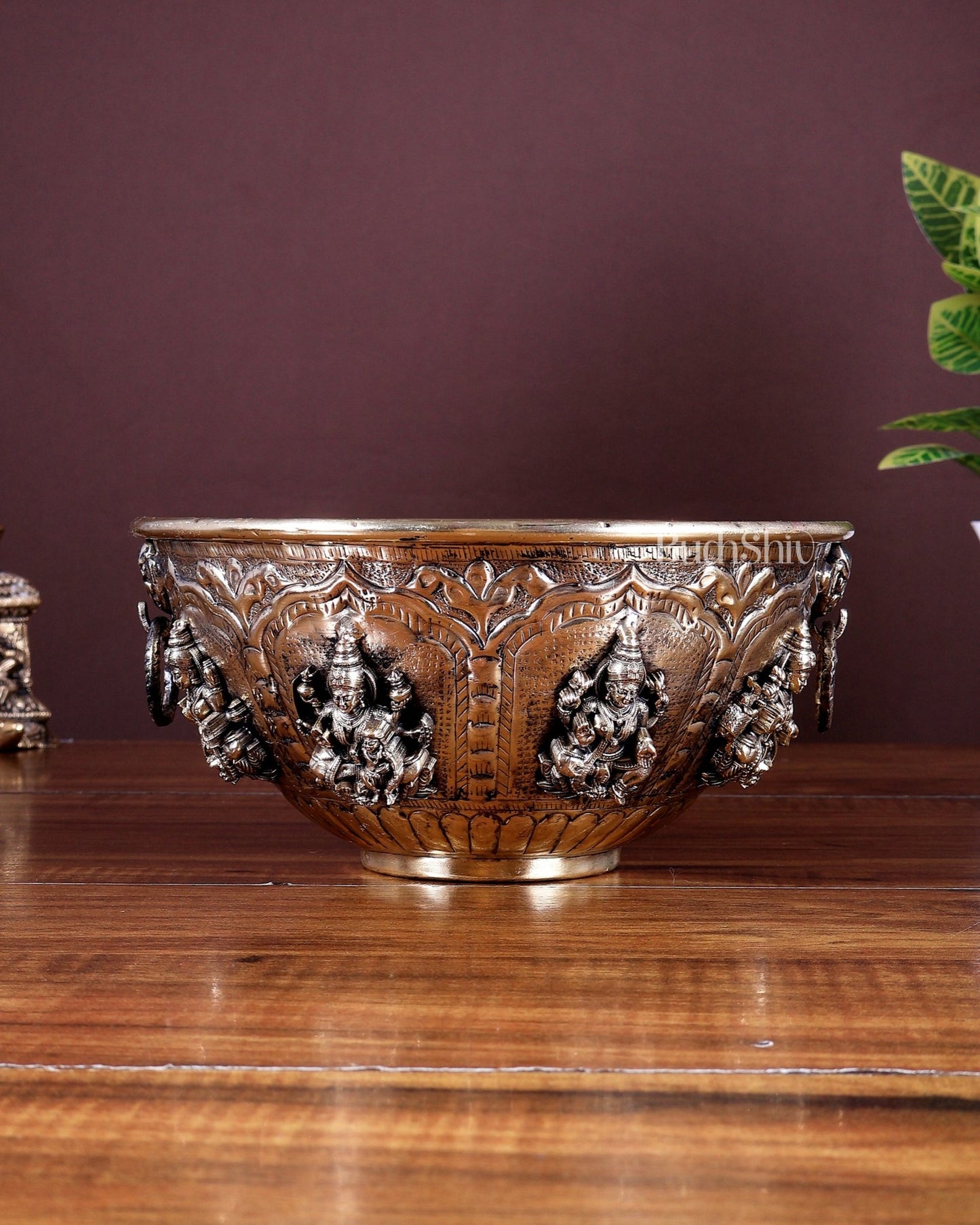 Brass Superfine Ashtalakshmi Bowl | Sacred Pooja Ritual Bowl (8 Inch) - Budhshiv.com