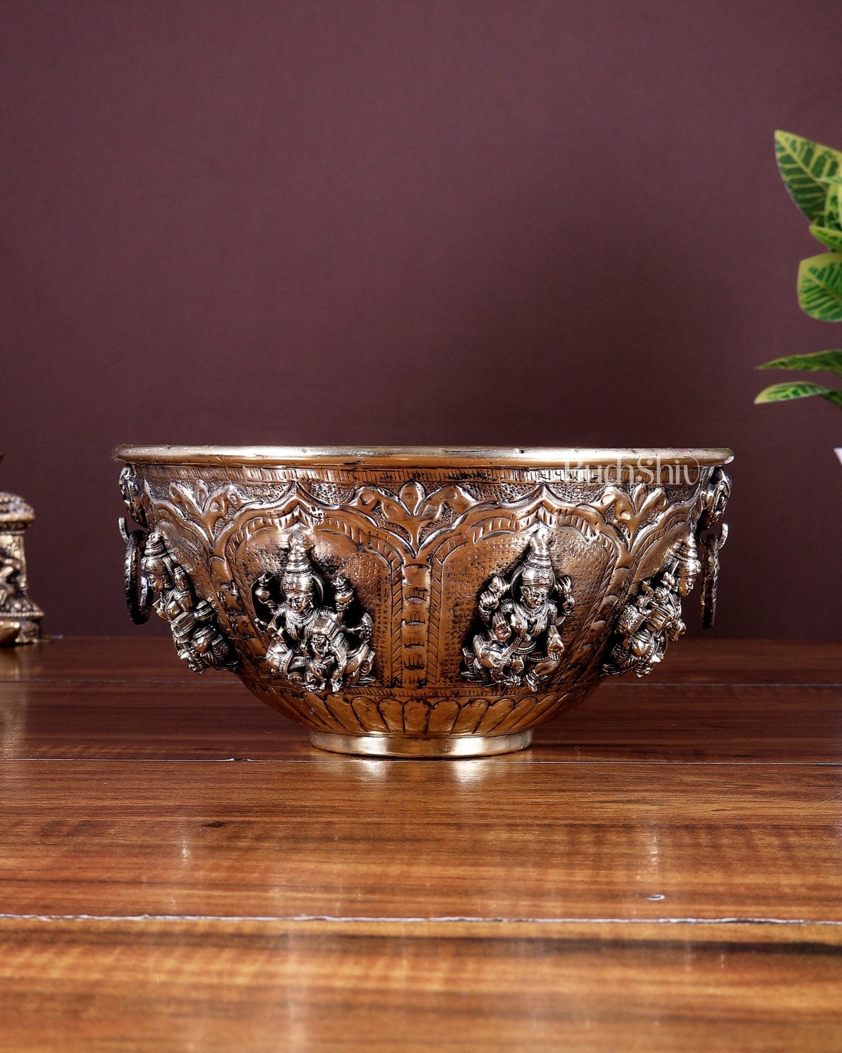 Brass Superfine Ashtalakshmi Bowl | Sacred Pooja Ritual Bowl (8 Inch) - Budhshiv.com