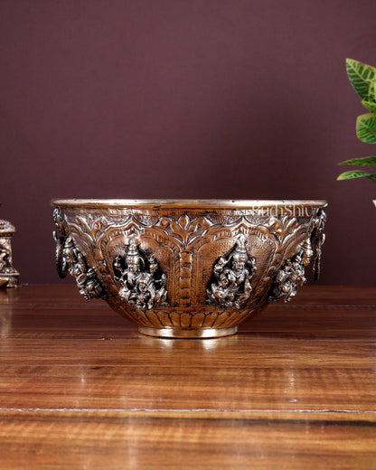 Brass Superfine Ashtalakshmi Bowl | Sacred Pooja Ritual Bowl (8 Inch) - Budhshiv.com