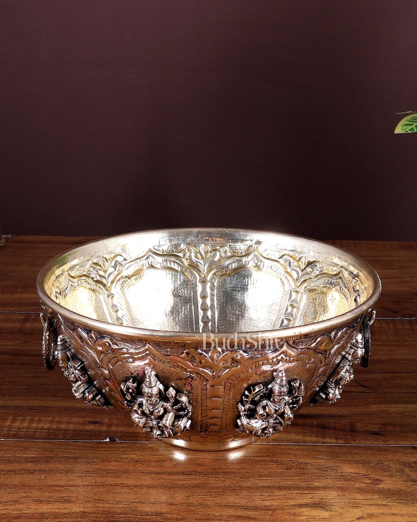 Brass Superfine Ashtalakshmi Bowl | Sacred Pooja Ritual Bowl (8 Inch) - Budhshiv.com