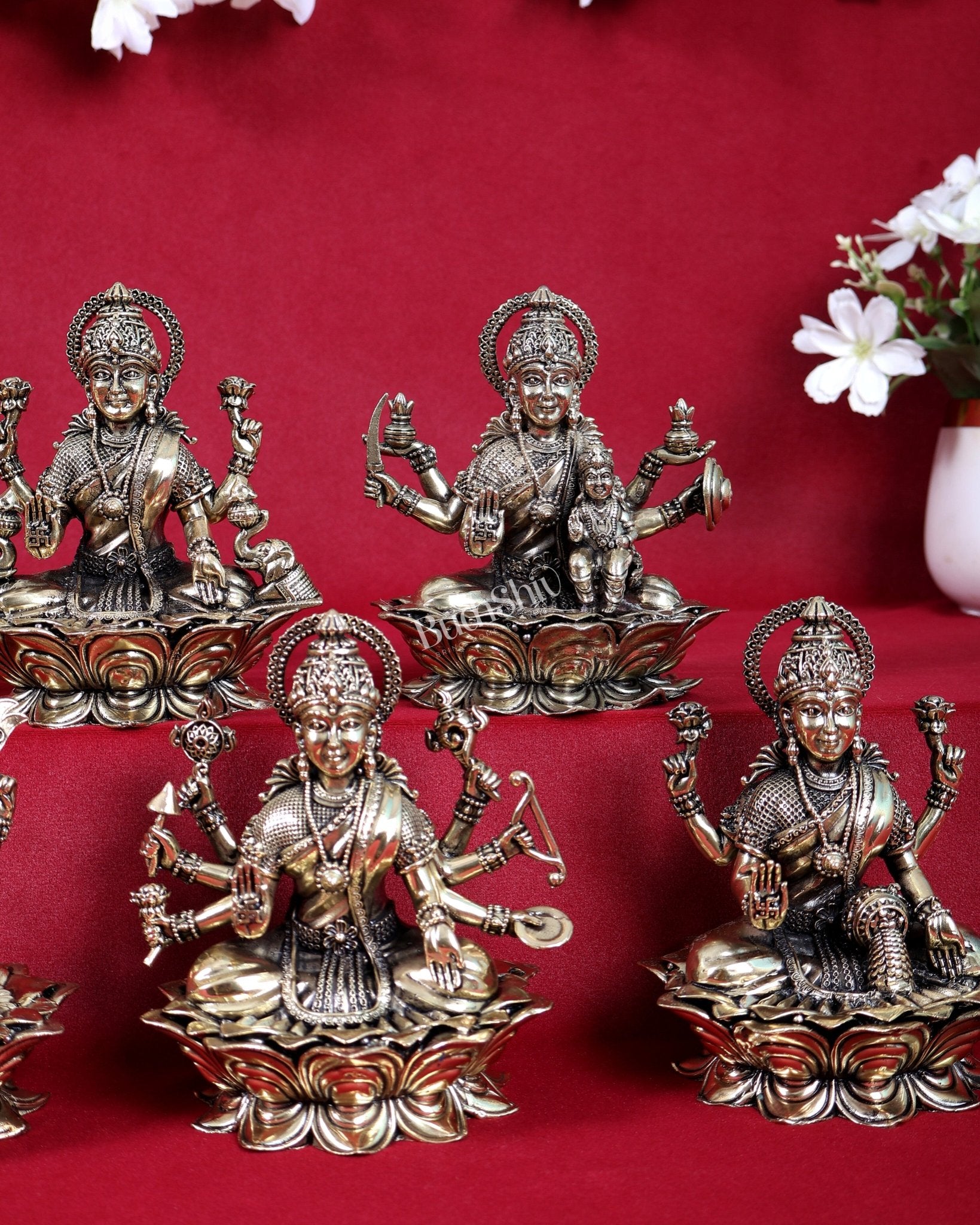 Brass Superfine Ashtalakshmi Idol Set – Eight Forms of Goddess Lakshmi (5 Inches Each) - Budhshiv.com