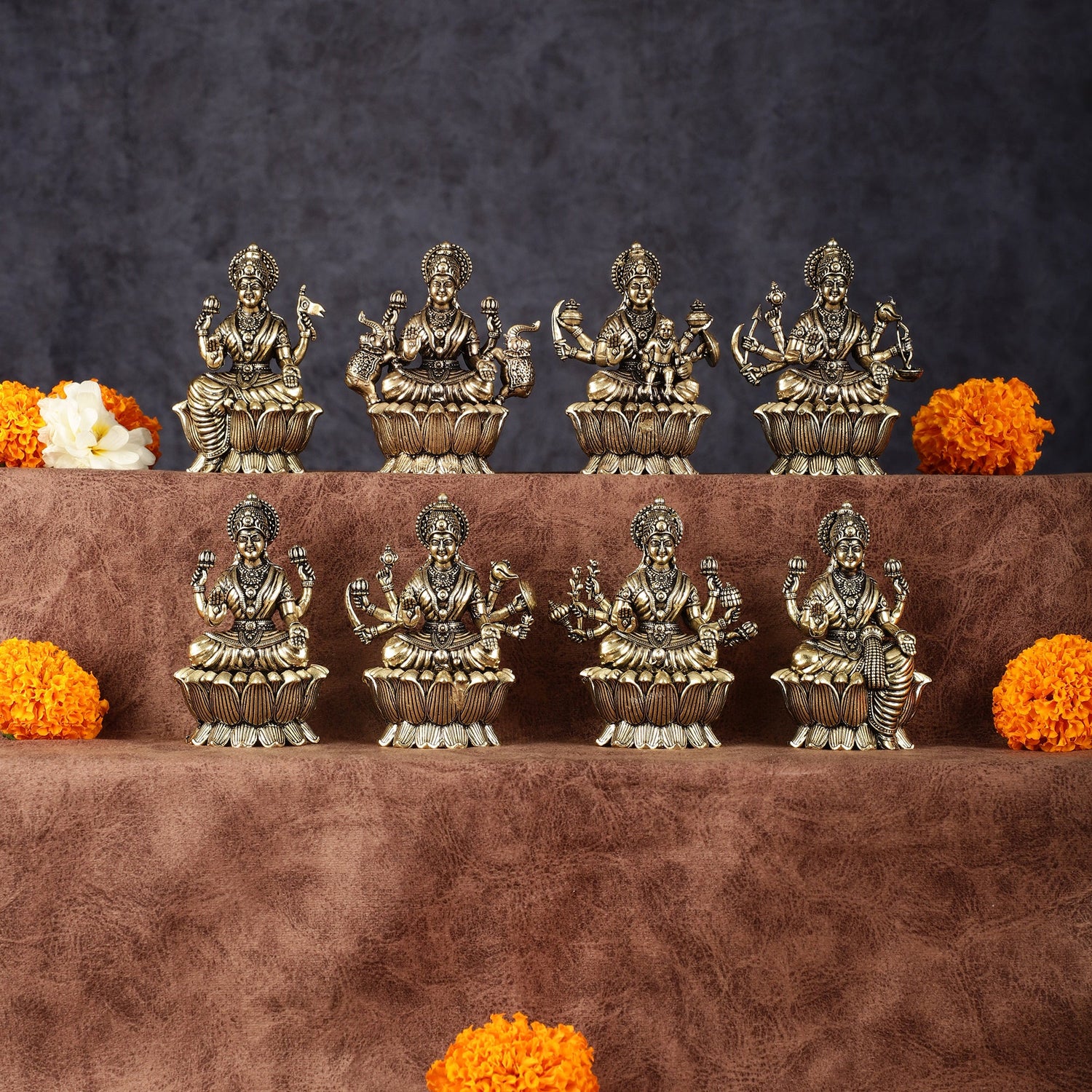 Brass Superfine Ashtalakshmi Idols - 3 Inch, Eight Forms of Goddess Lakshmi - Budhshiv.com