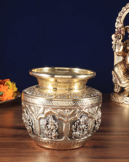 Brass Superfine Ashtalakshmi Kalash | Handcrafted Divine Pot - Budhshiv.com