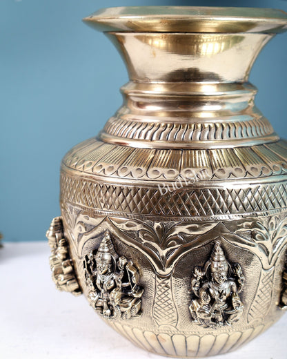 Brass Superfine Ashtalakshmi Kalash with 3D Carvings – 7.5 Inch Sacred Decor - Budhshiv.com
