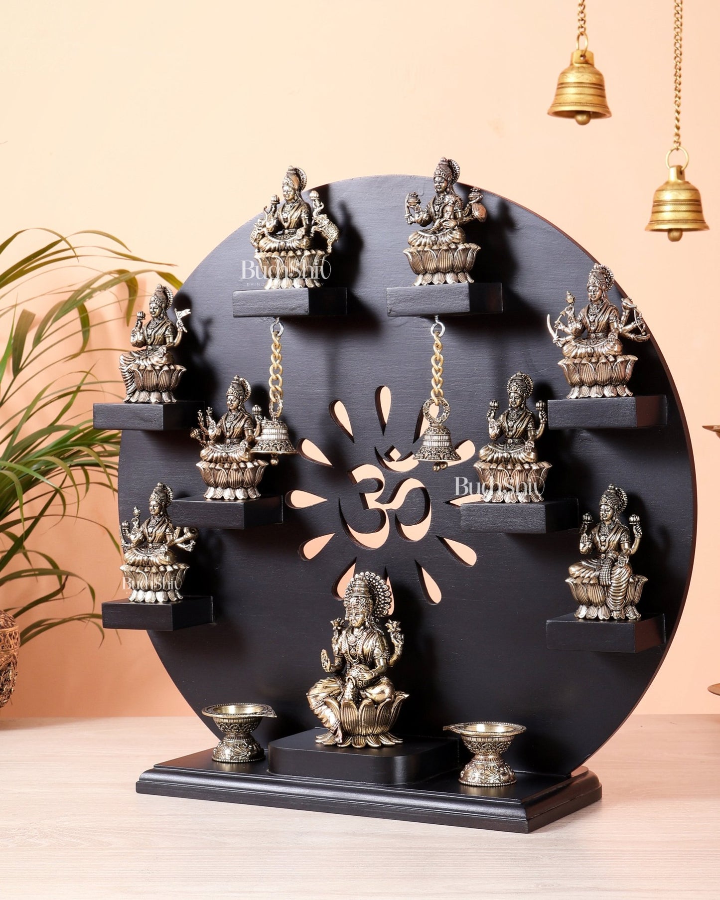 Brass Superfine Ashtalakshmi Set with Mahalakshmi Idol on MDF Frame (15 Inch) - Budhshiv.com