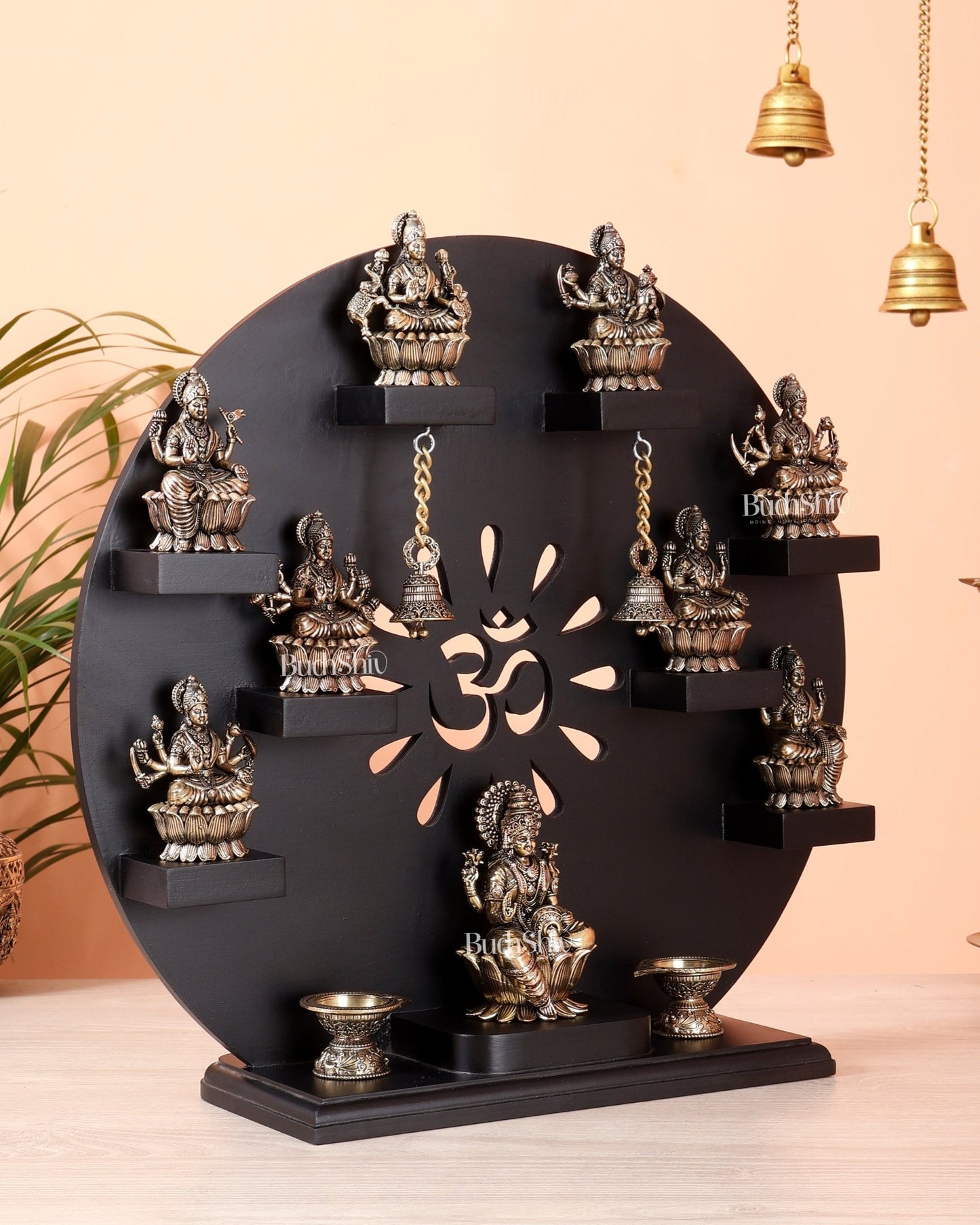 Brass Superfine Ashtalakshmi Set with Mahalakshmi Idol on MDF Frame (15 Inch) - Budhshiv.com