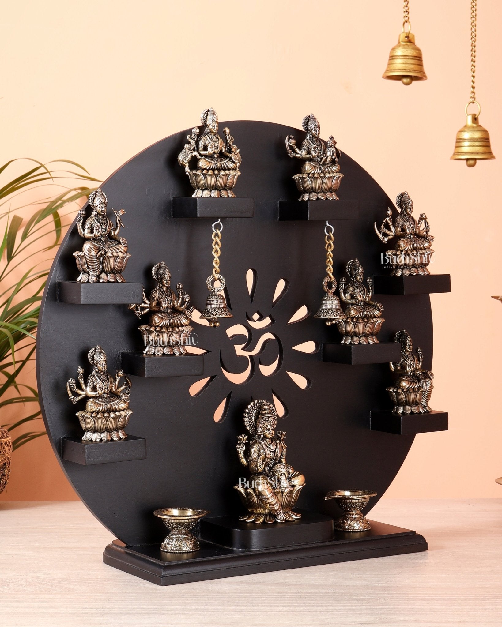 Brass Superfine Ashtalakshmi Set with Mahalakshmi Idol on MDF Frame (15 Inch) - Budhshiv.com