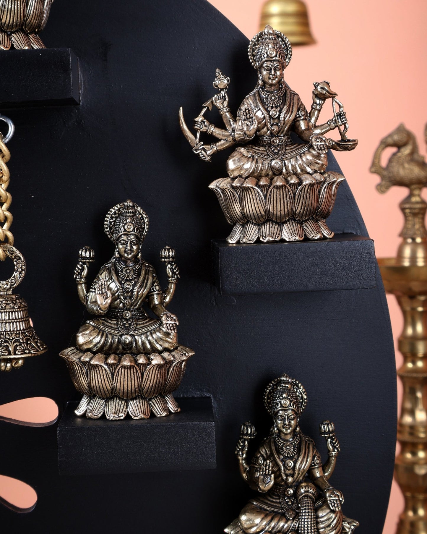Brass Superfine Ashtalakshmi Set with Mahalakshmi Idol on MDF Frame (15 Inch) - Budhshiv.com