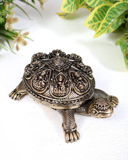 Brass Superfine Ashtalakshmi Shri Yantra on Kurma Tortoise Idol | Highly Detailed 4 inches wide - Budhshiv.com