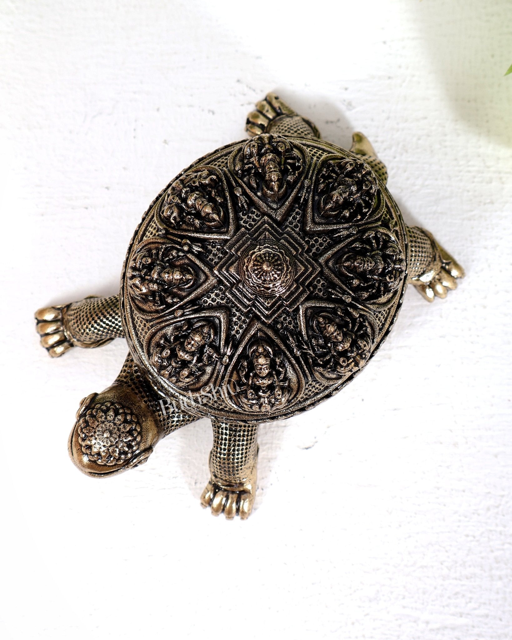 Brass Superfine Ashtalakshmi Shri Yantra on Kurma Tortoise Idol | Highly Detailed 4 inches wide - Budhshiv.com