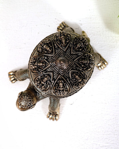 Brass Superfine Ashtalakshmi Shri Yantra on Kurma Tortoise Idol | Highly Detailed 4 inches wide - Budhshiv.com