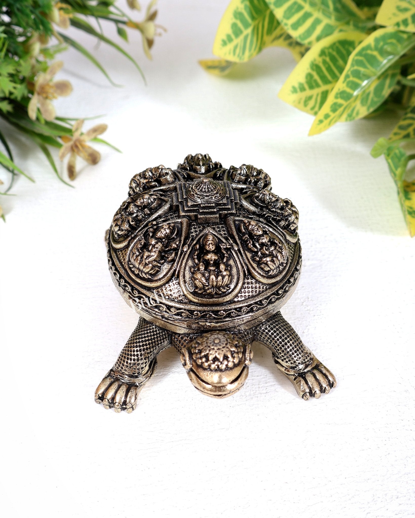 Brass Superfine Ashtalakshmi Shri Yantra on Kurma Tortoise Idol | Highly Detailed 4 inches wide - Budhshiv.com