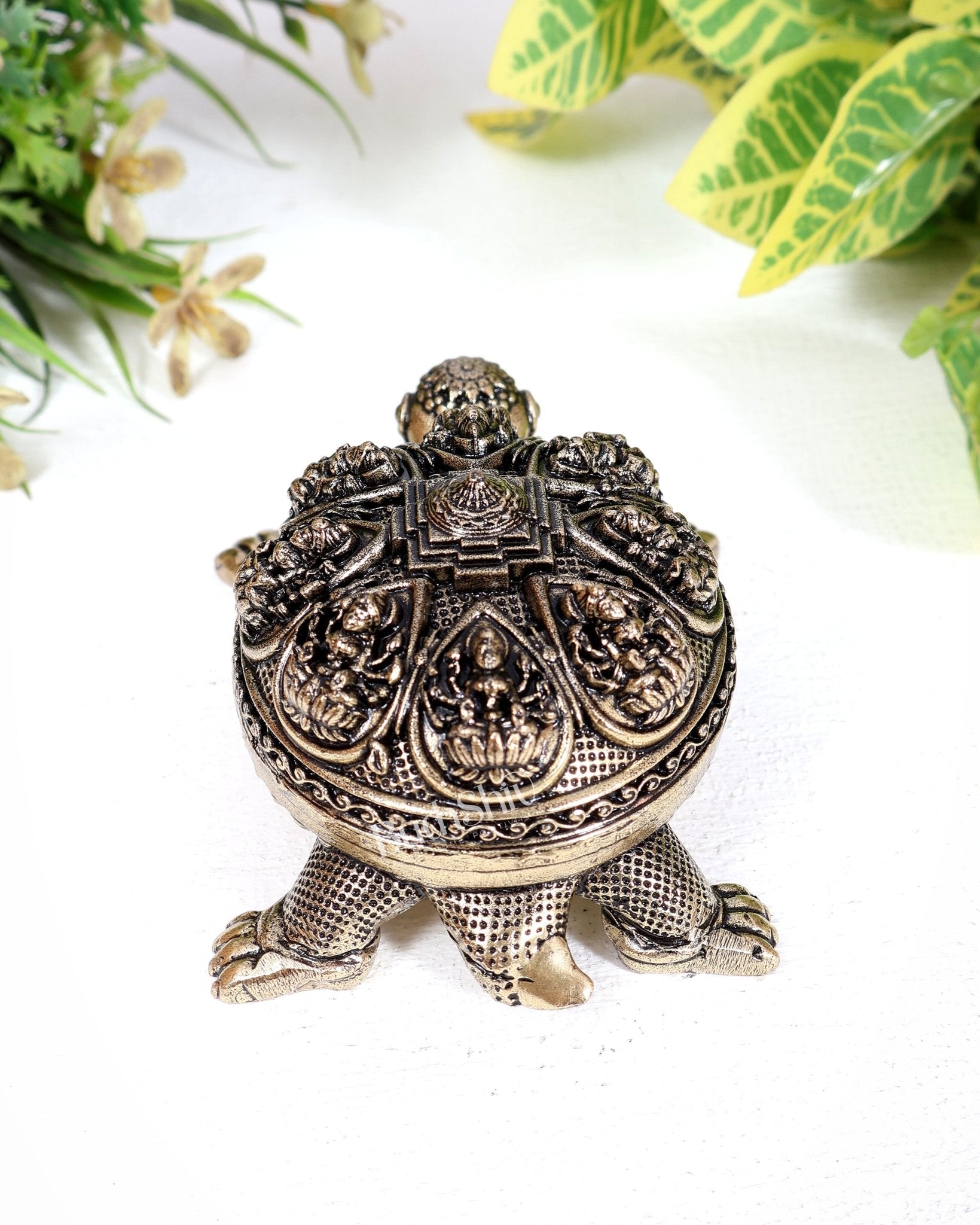 Brass Superfine Ashtalakshmi Shri Yantra on Kurma Tortoise Idol | Highly Detailed 4 inches wide - Budhshiv.com
