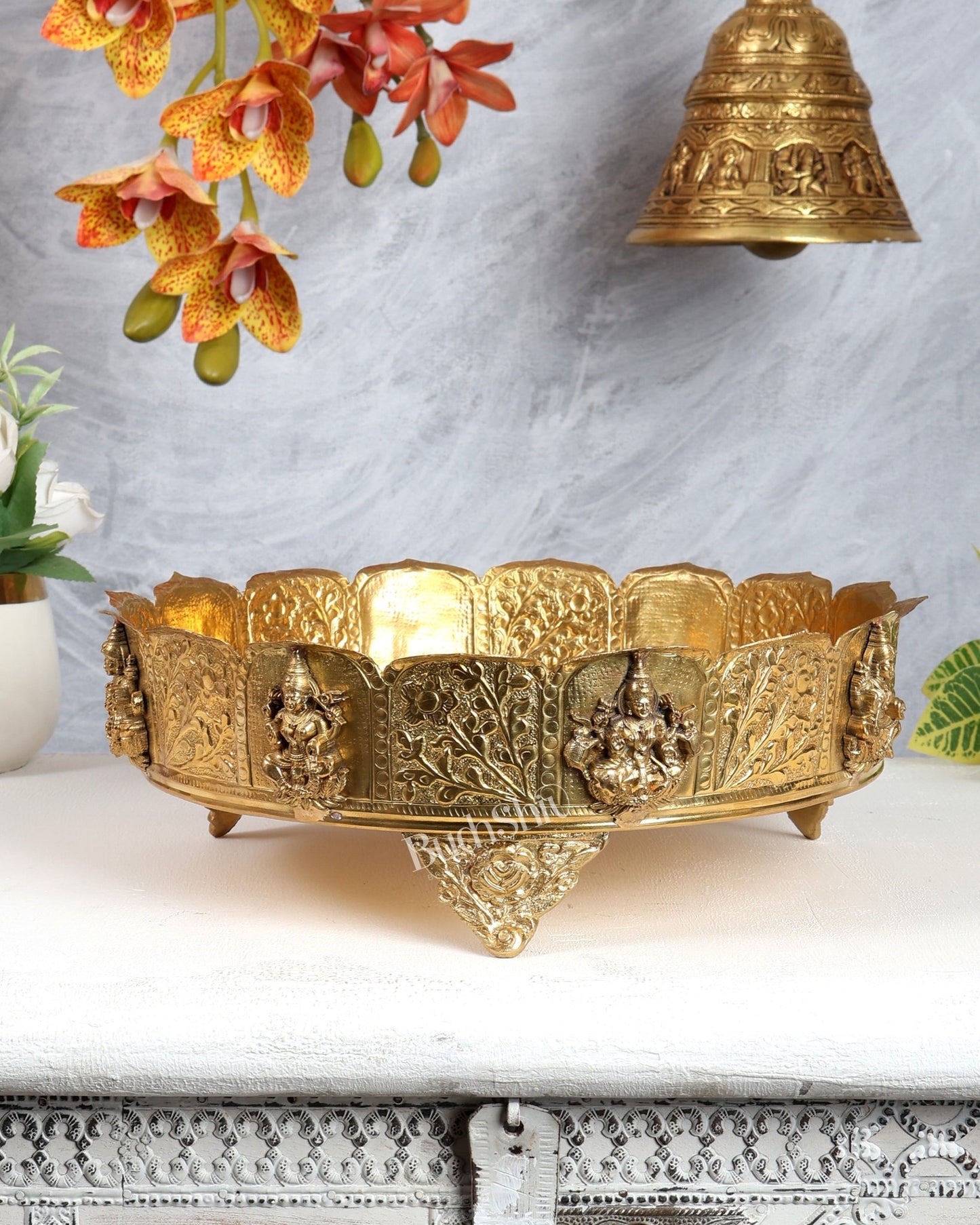 Brass Superfine Ashtalakshmi Urli – Auspicious Decorative Bowl - Budhshiv.com