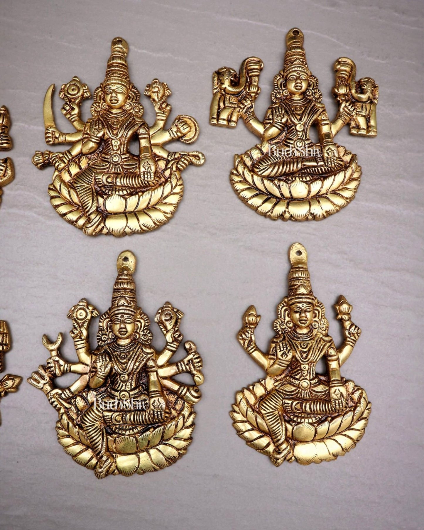 Brass Superfine Ashtalakshmi Wall Hanging Set – Intricate Detailing 5.5" - Budhshiv.com