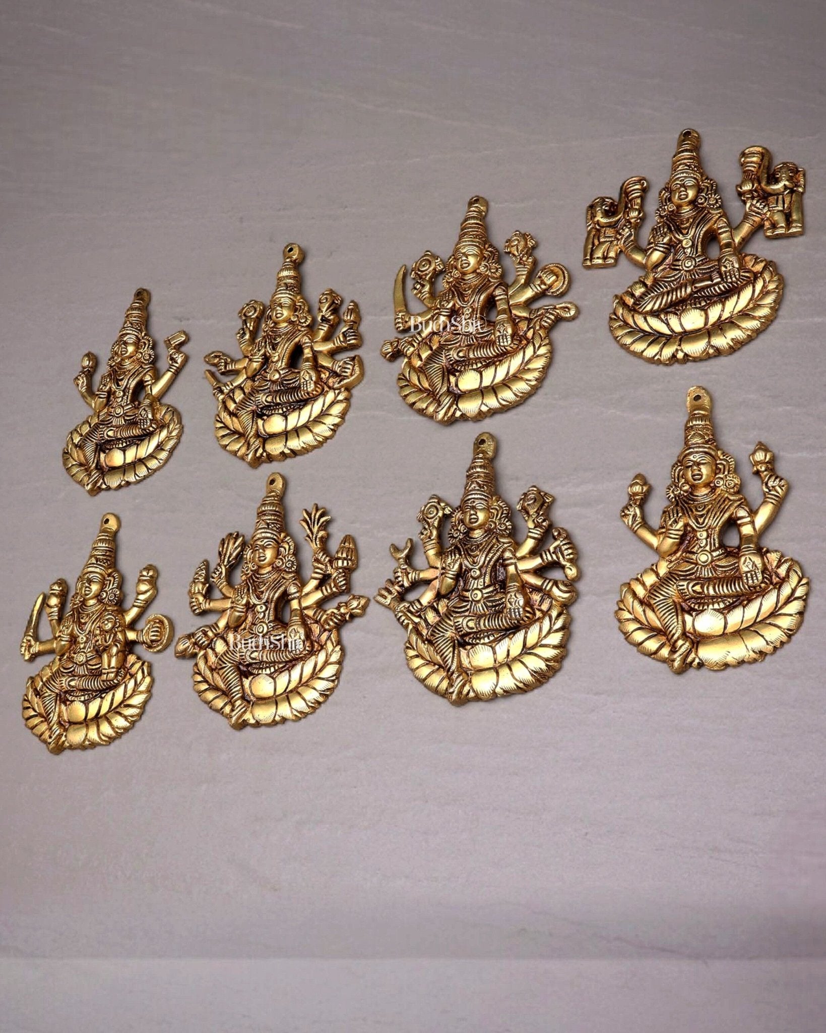 Brass Superfine Ashtalakshmi Wall Hanging Set – Intricate Detailing 5.5" - Budhshiv.com