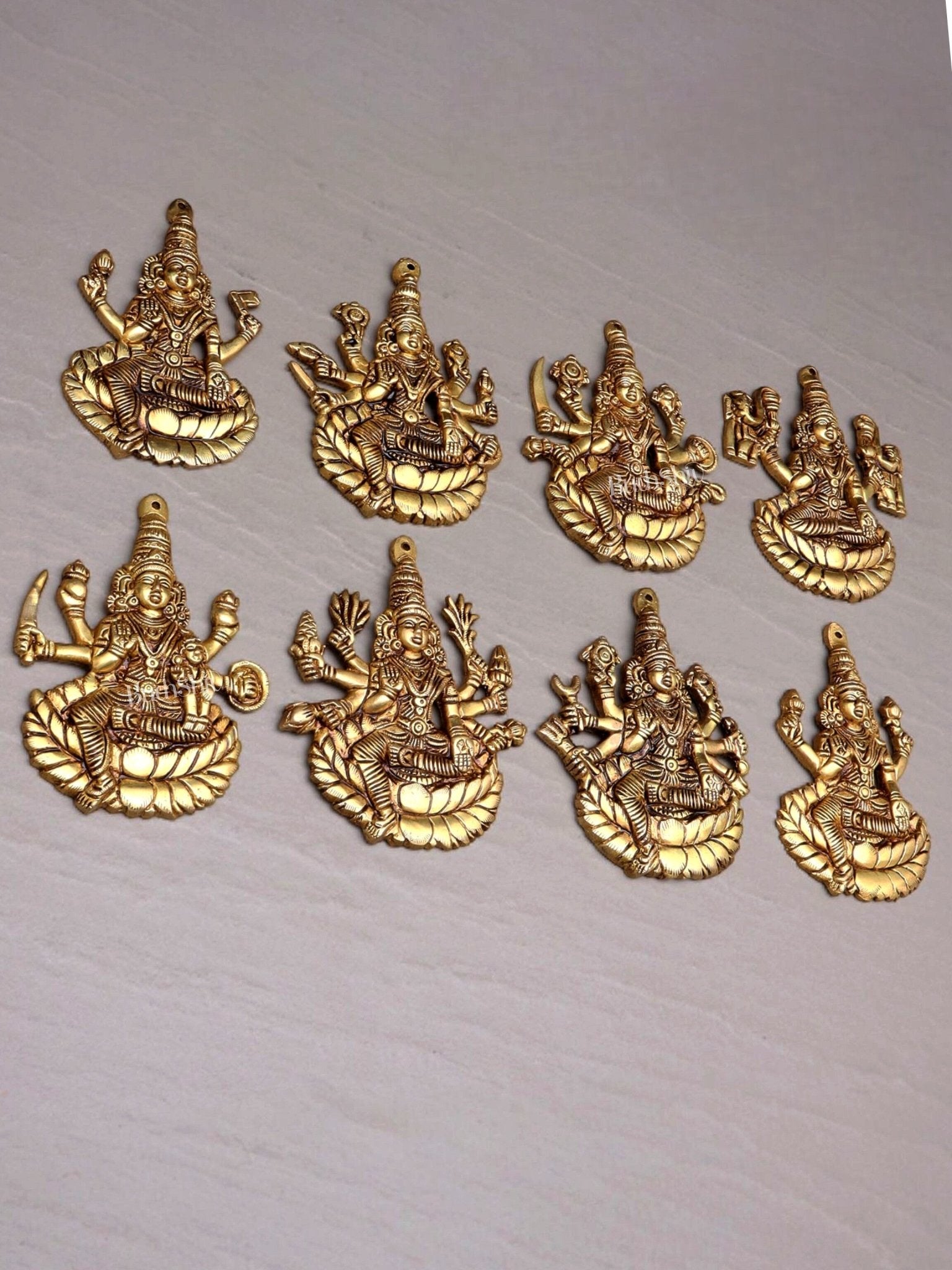 Brass Superfine Ashtalakshmi Wall Hanging Set – Intricate Detailing 5.5" - Budhshiv.com