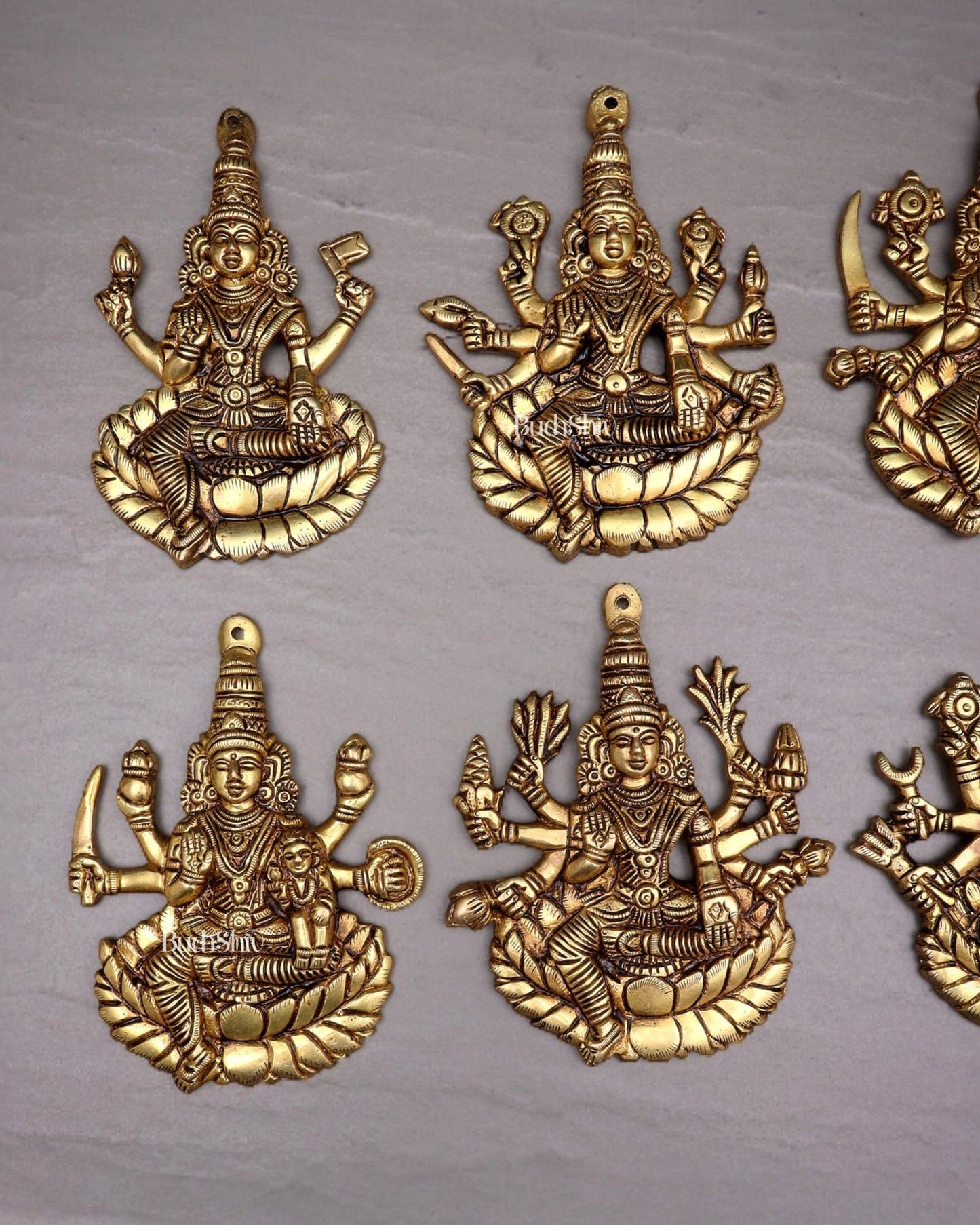 Brass Superfine Ashtalakshmi Wall Hanging Set – Intricate Detailing 5.5" - Budhshiv.com