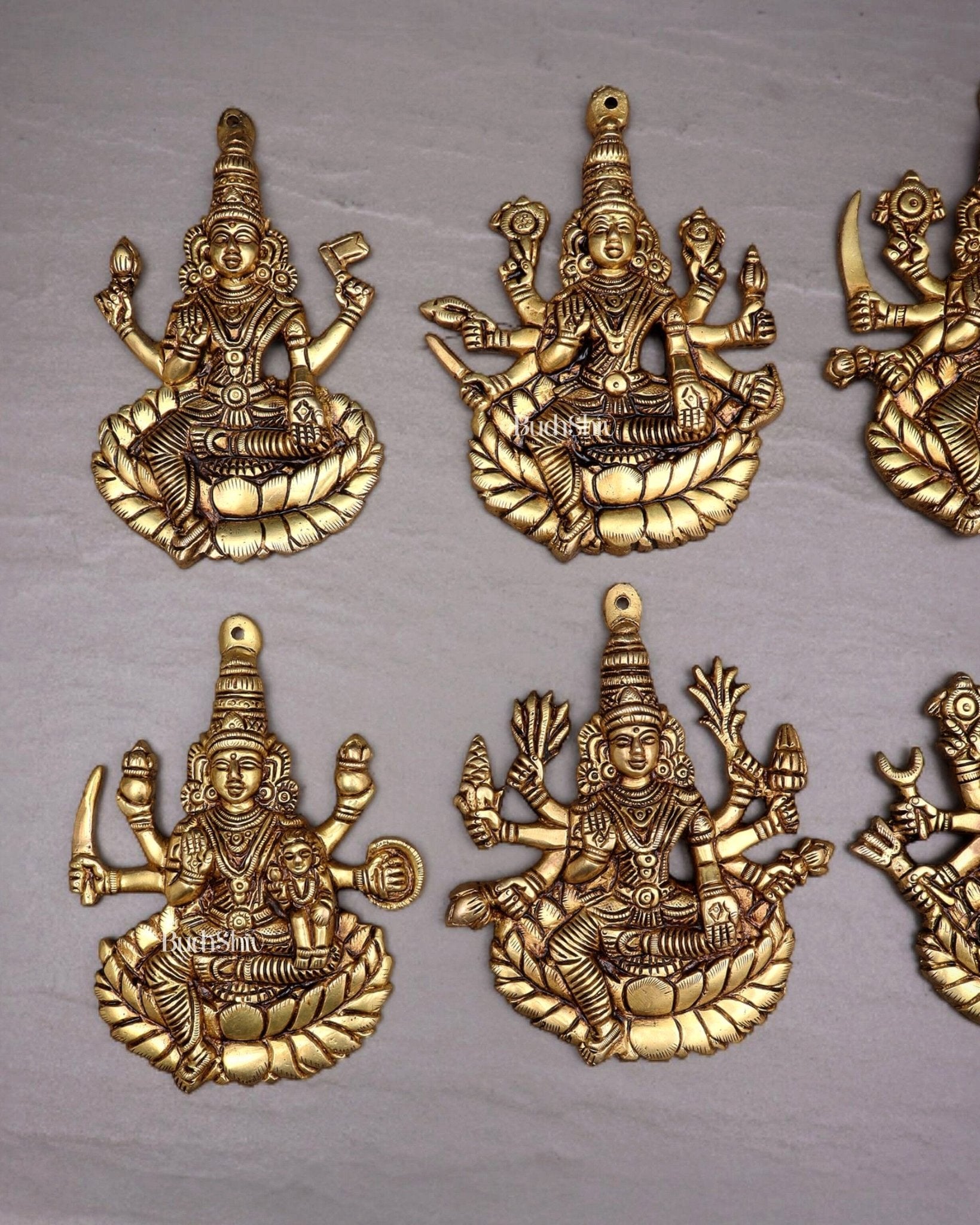 Brass Superfine Ashtalakshmi Wall Hanging Set – Intricate Detailing 5.5" - Budhshiv.com