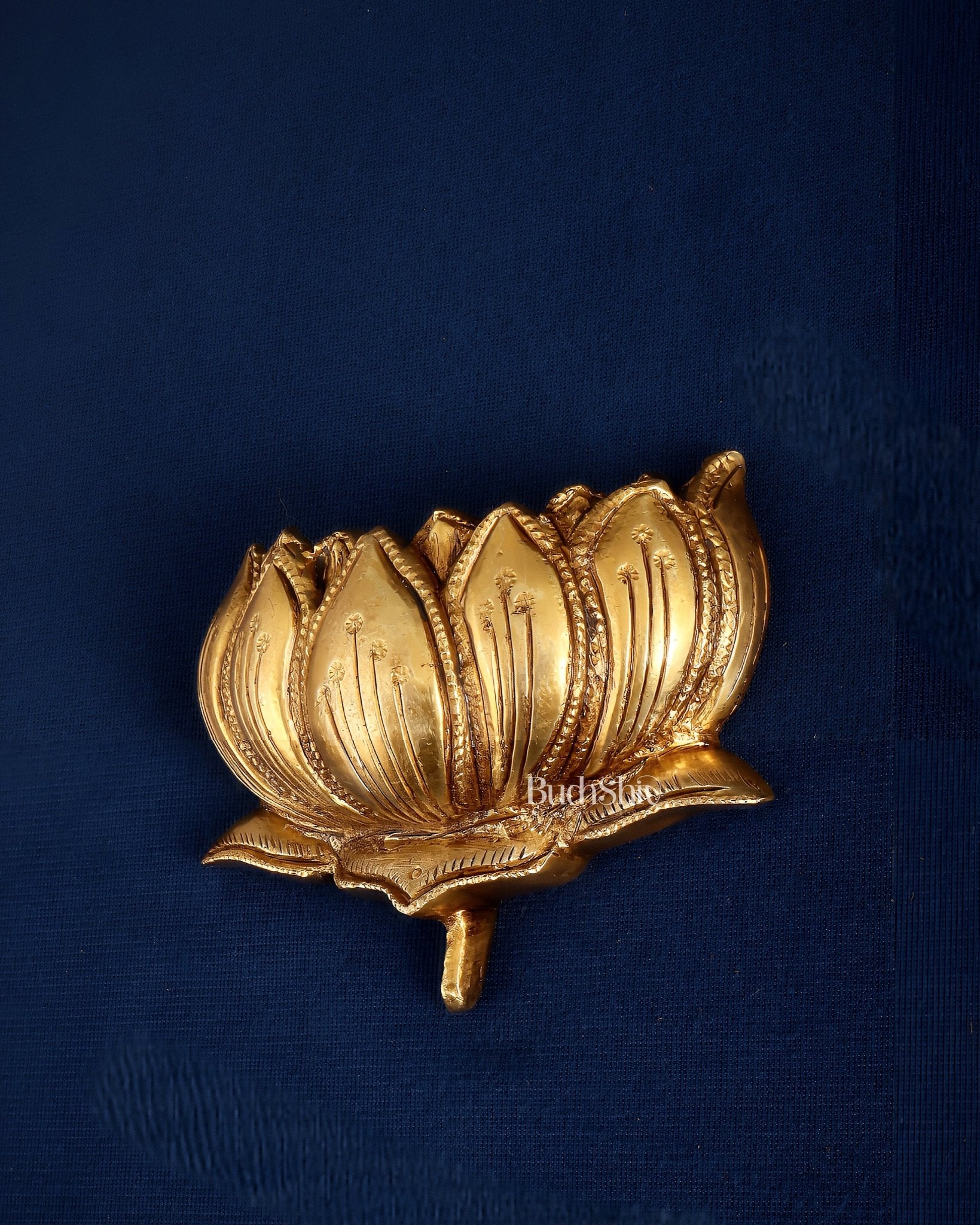 Brass Superfine Auspicious Lotus (Kamal) Wall Hanging – Temple or Home Decor 4" - Budhshiv.com
