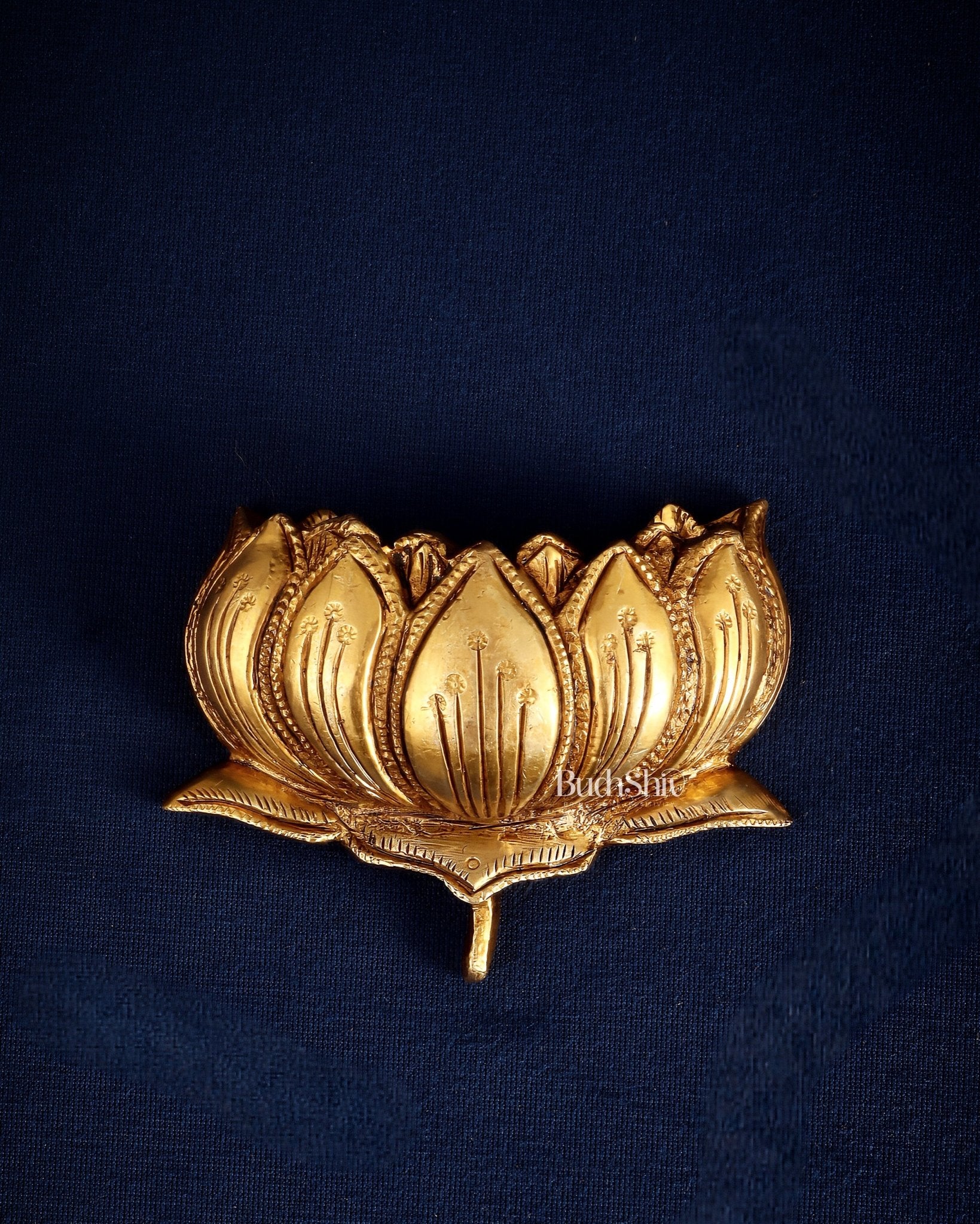 Brass Superfine Auspicious Lotus (Kamal) Wall Hanging – Temple or Home Decor 4" - Budhshiv.com