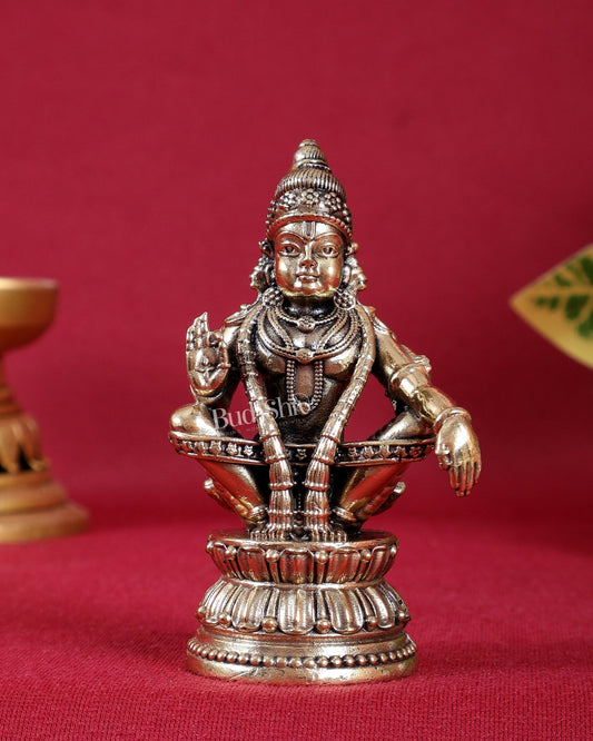 Brass Superfine Ayyappa Idol Miniature – 3 Inch Sacred Table Statue (73 GM) - Budhshiv.com