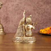 Brass Superfine Baal Gopal Krishna with Peacock | 7 Inch Height - Budhshiv.com
